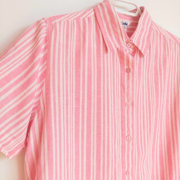 Pink and white lined short-sleeve shirt - Picture 2 of 4